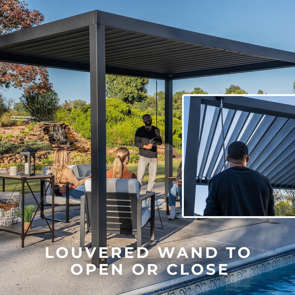 Sarasota Black Steel Louvered Pergola with Canopy