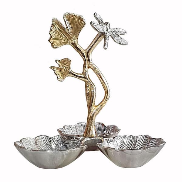 Keva Silver Aluminum 8.5 in. Decorative Bowl with Curved Leaf Design