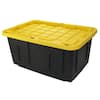 HDX 27-Gal. Strong Box Plastic Storage Tote in Black and Yellow 207585