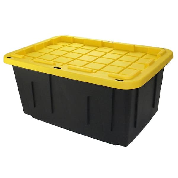 HDX 27-Gal. Strong Box Plastic Storage Tote in Black and Yellow