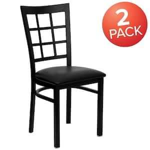 Black Vinyl Seat/Black Metal Frame Restaurant Chairs (Set of 2)