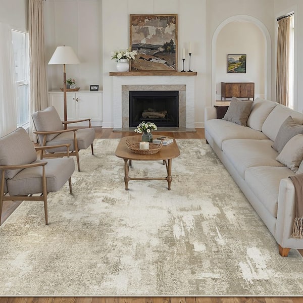 Shka Beige 9 ft. x 12 ft. Modern Abstract Area Rug