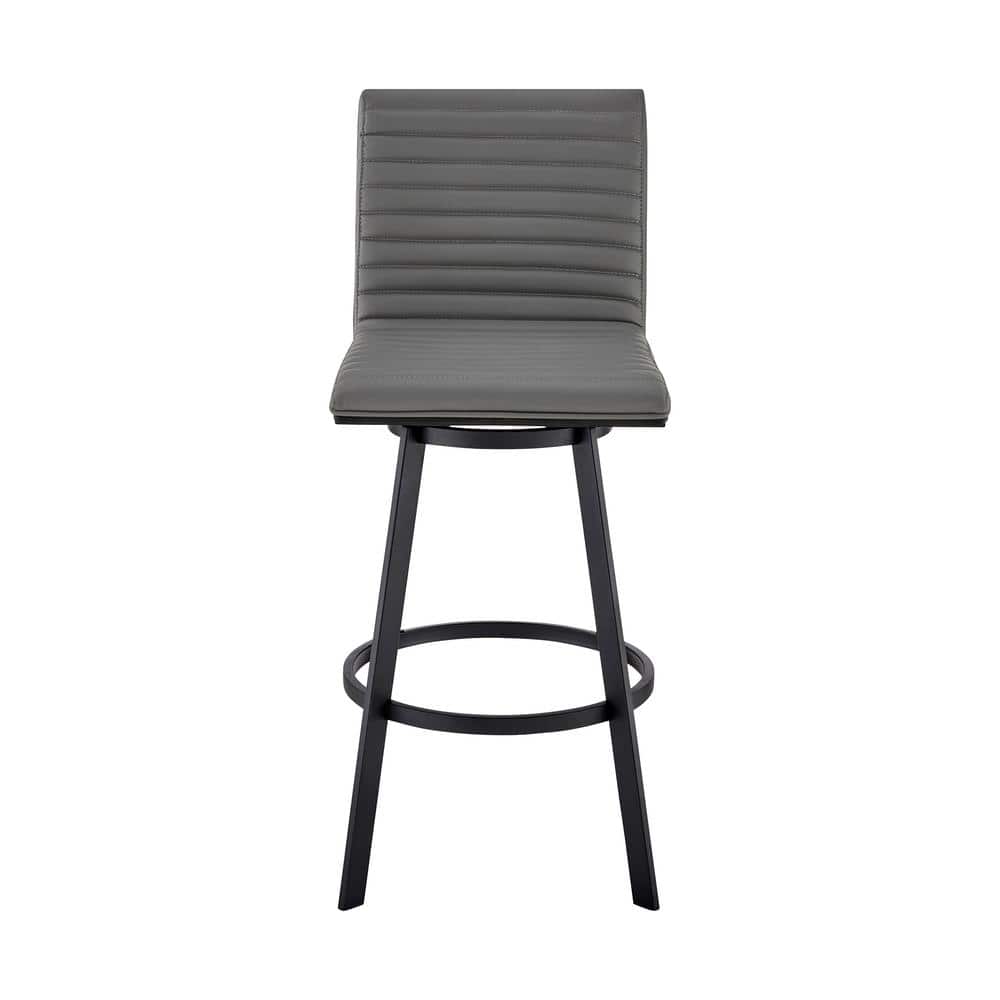 Gray Faux Leather and Matt Black Swivel Bar Stool
