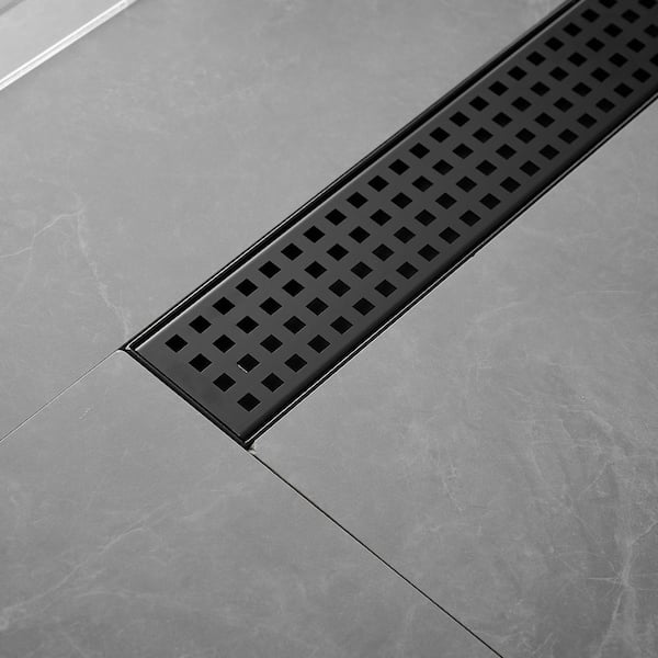 Designline 24 in. Stainless Steel Linear Shower Drain with Square Pattern  Drain Cover in Matte Black