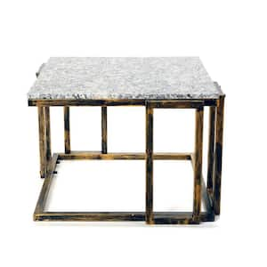 14.5 in. Gray, Black and Gold Rectangular Granite Marble Plant Stand with 1-Tier