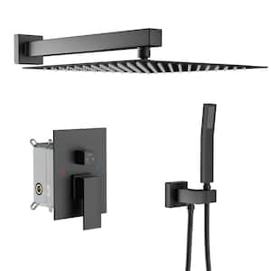 2-Spray Patterns 12 in. Square Wall Mounted Luxury Rain Mixer Shower Combo Set Rainfall Dual Shower Heads in Black
