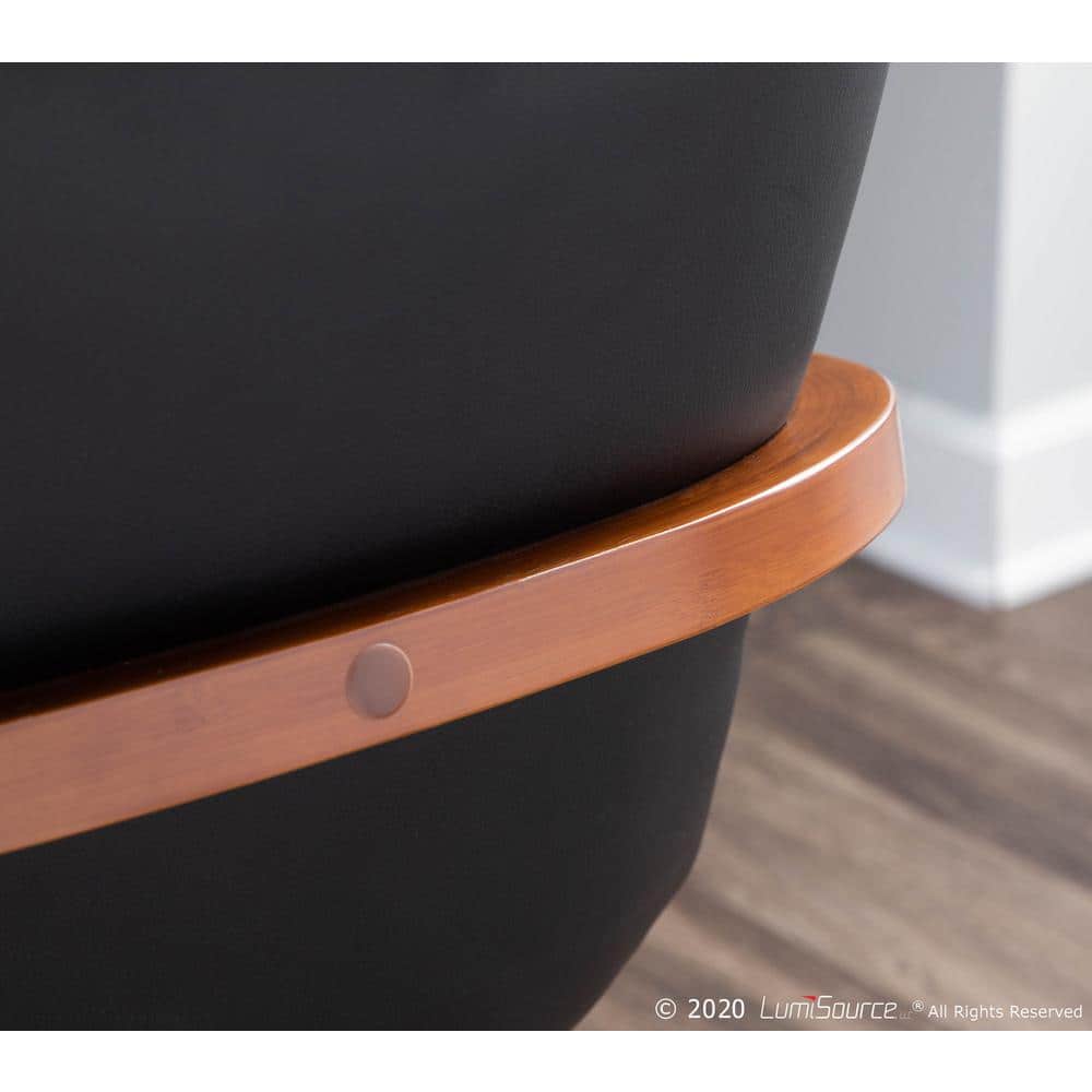 Cosmo High-Back Black Faux Leather and Walnut Wood Side Chair