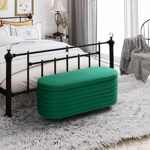Farrah 42 in. Wide Oval Velvet Upholstered Entryway Flip Top Storage Bedroom Accent Bench in Green