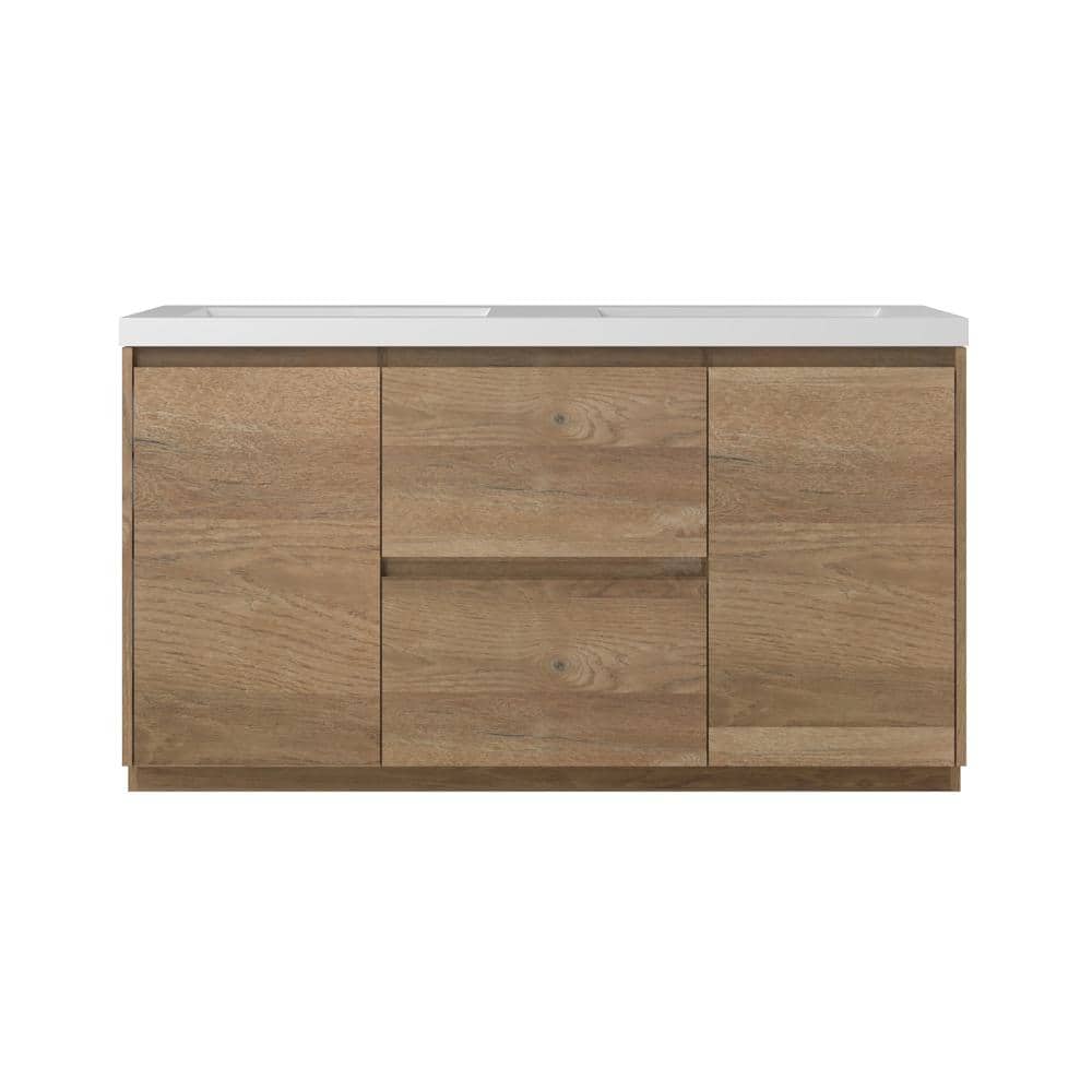 60 in. W Double Sink Freestanding Bath Vanity in Natural Oak with White Resin Top Unassembled price history on PriceWatchPro