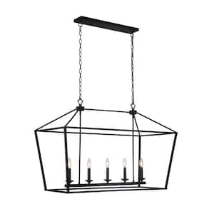 Flynt 5 Light Flat Black Finish Linear Hanging Chandelier for Kitchen or Foyer with No Bulbs Included