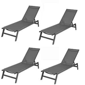 4-Piece Gray Outdoor Patio Set Chaise Lounge with 5-Position Adjustable Aluminum Recliner