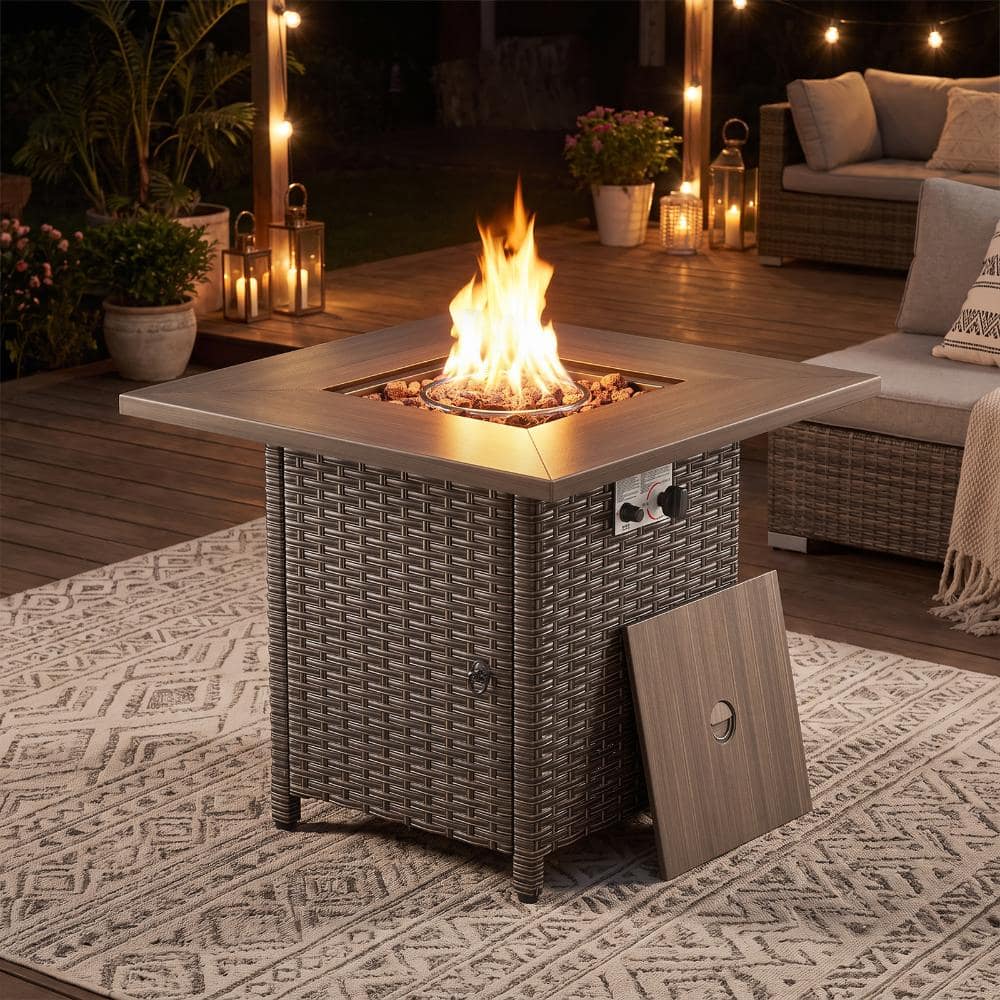 30-inch Brown Wicker , 50000 BTU Square Outdoor Propane Gas Fire Pit Table with Metal Table Cover price history on PriceWatchPro