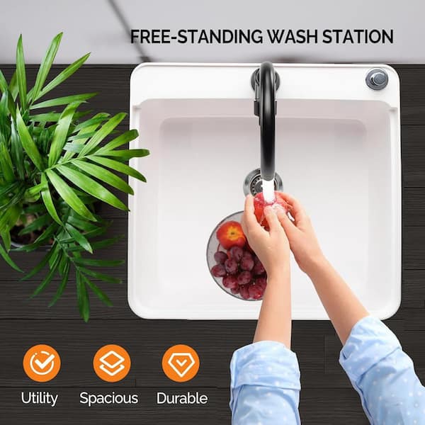 Karl home Freestanding Utility Sink with Faucet - 18.9 x 19.7 in, White