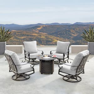Rica Luxurious Antique Copper 5-Piece Aluminum Patio Fire Pit Deep Seating Set with Light Grey Cushions