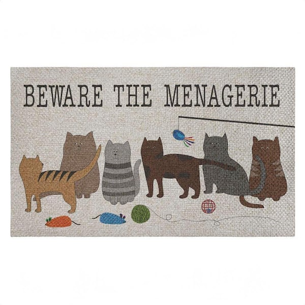 Beware the Menagerie Beige 18 in. x 30 in. Polyester Non-Slip Outdoor Door Mat