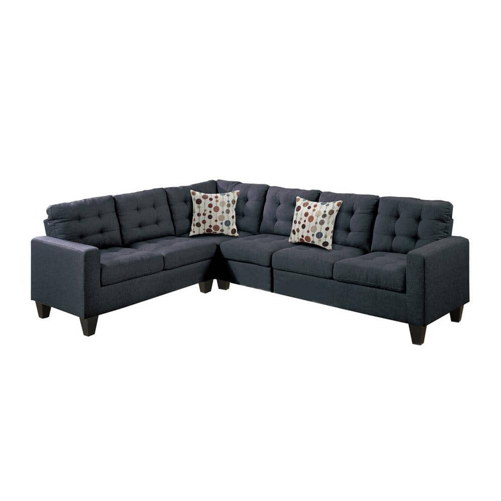 SIMPLE RELAX 107 in. Bobkona Square Arm 4-Piece Linen-Like Fabric L-Shaped Modular Sectional Sofa with Wood Legs in Black -  SR016937