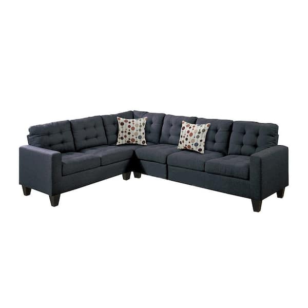 SIMPLE RELAX 107 in. Bobkona Square Arm 4-Piece Linen-Like Fabric L-Shaped Modular Sectional Sofa with Wood Legs in Black