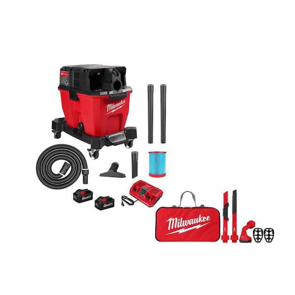 Milwaukee M18 FUEL 9 Gal. Cordless Dual-Battery Wet/Dry Shop Vacuum Kit w/AIR-TIP 1-1/4 in. - 2-1/2 in. (4-Piece) Automotive Kit