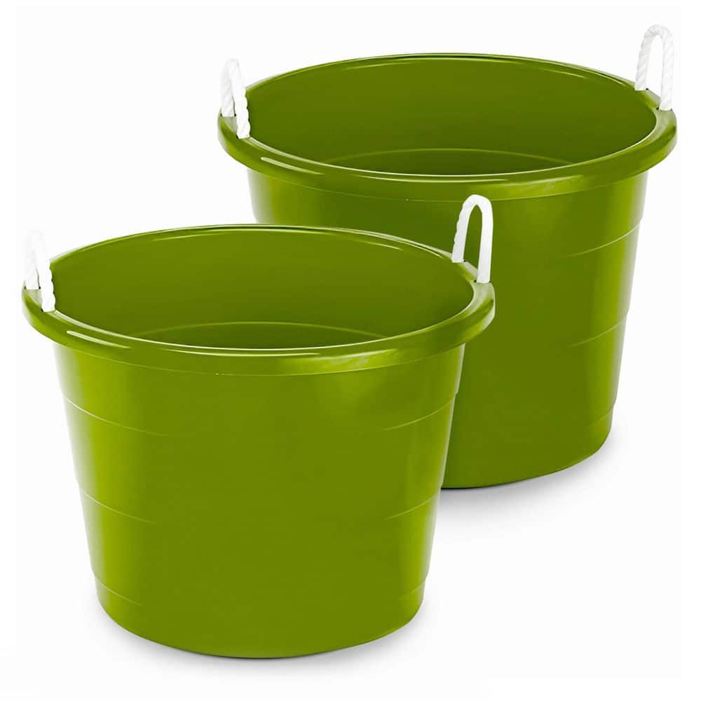 HOMZ 17 Gallon Indoor Outdoor Storage Bucket w/ Rope Handles, Bold Lime ...