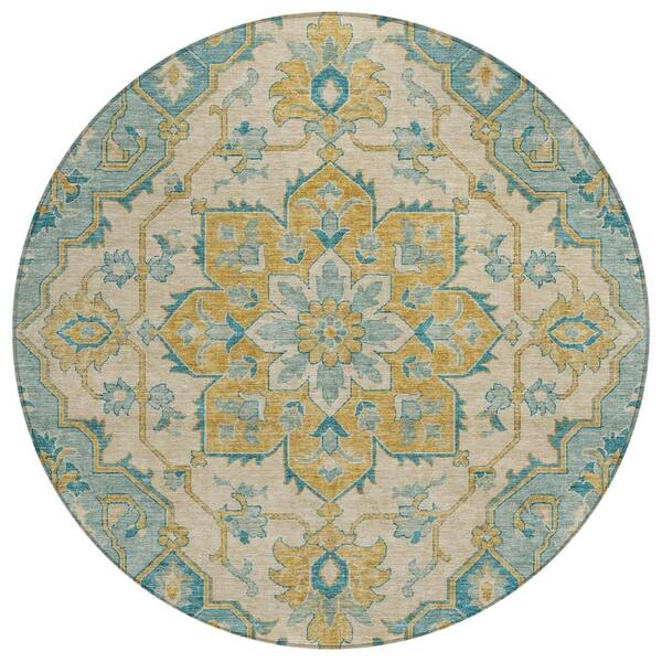 Chantille Machine Washable Indoor/Outdoor Abstract ACN3027 Teal 8 ft. x 8 ft. Round Rug