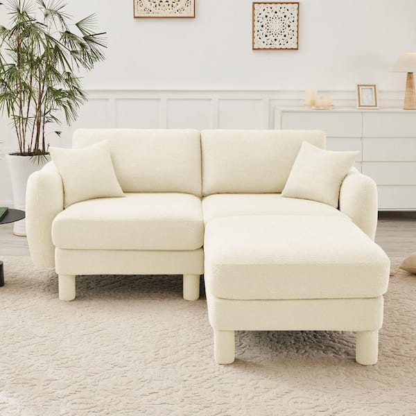 78 in Wide Straight Arm Polyester L-shaped Reclining Sofa with Removable Ottoman and Cylindrical Legs in Beige