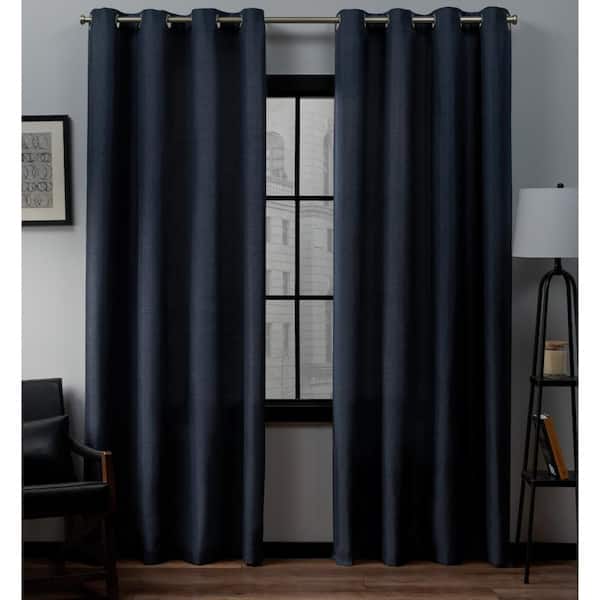 EXCLUSIVE HOME Loha Peacoat Blue Solid Light Filtering Grommet Top Curtain, 54 in. W x 96 in. L (Set of 2)