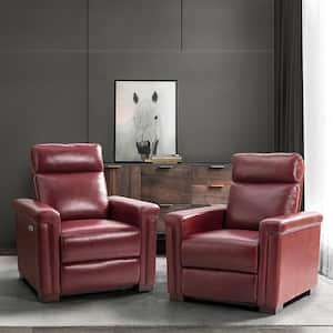 Casio 36.02 in. Wide Burgundy Genuine Leather Power Recliner with USB Port (Set of 2)