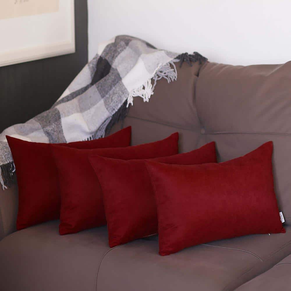 Claret Red Polyester Lumbar Pillow Covers Set of 4