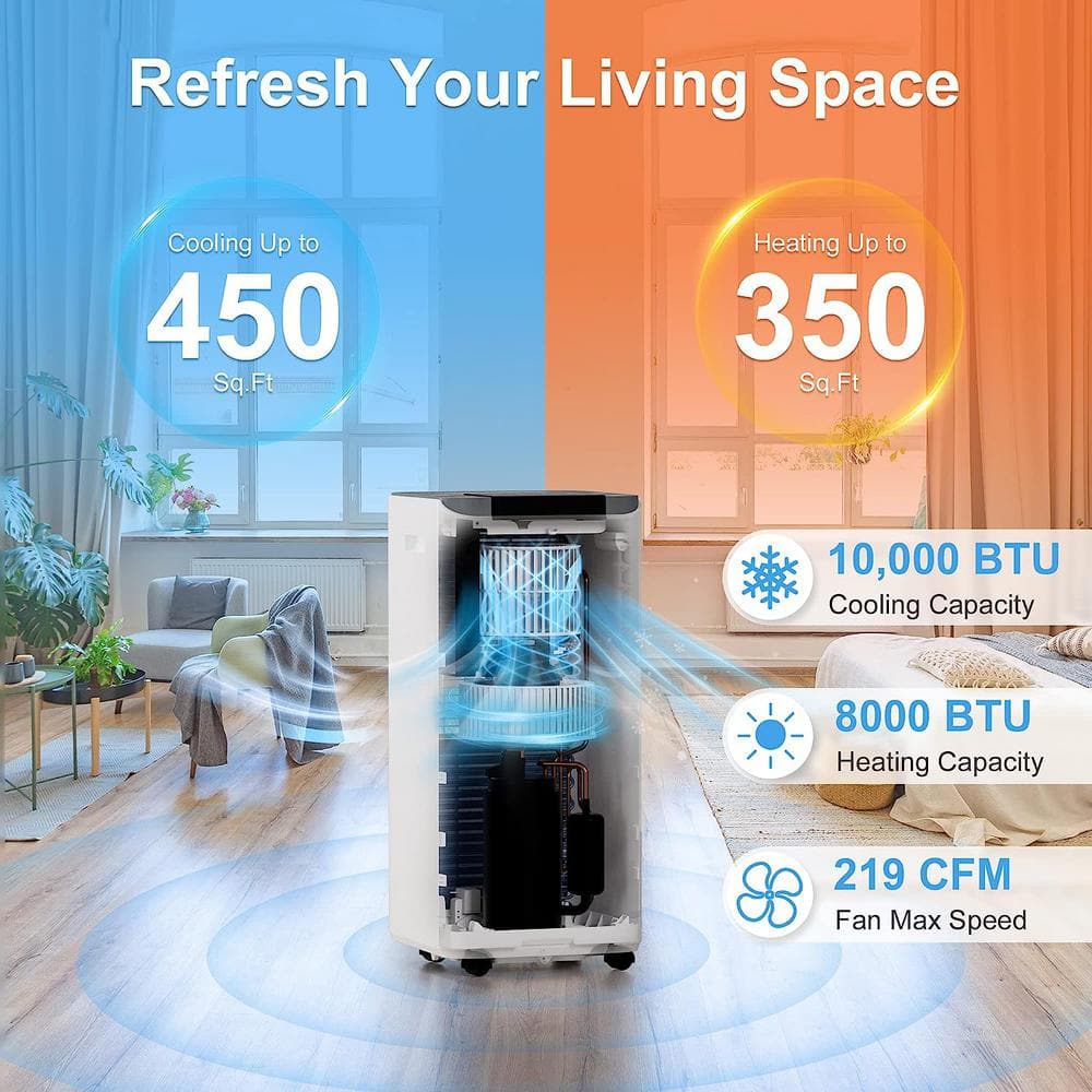 White 10,000 BTU Portable Air Conditioner with Heater and Remote