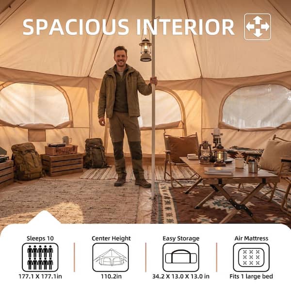 Aionor 14.8 x 9.2 ft 600D Oxford Bell Tent with Stove Jack Large