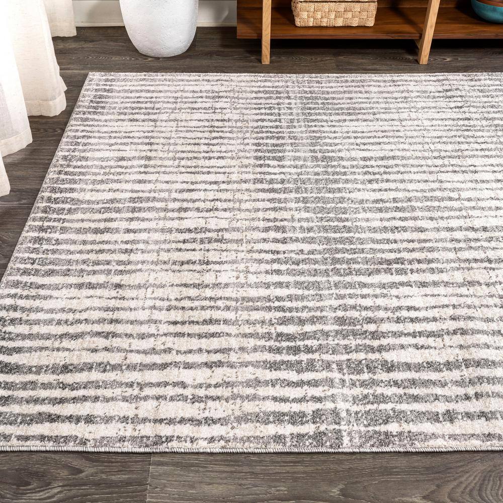 Skoura 3' x 5' Beige and Gray Stripe Synthetic Area Rug