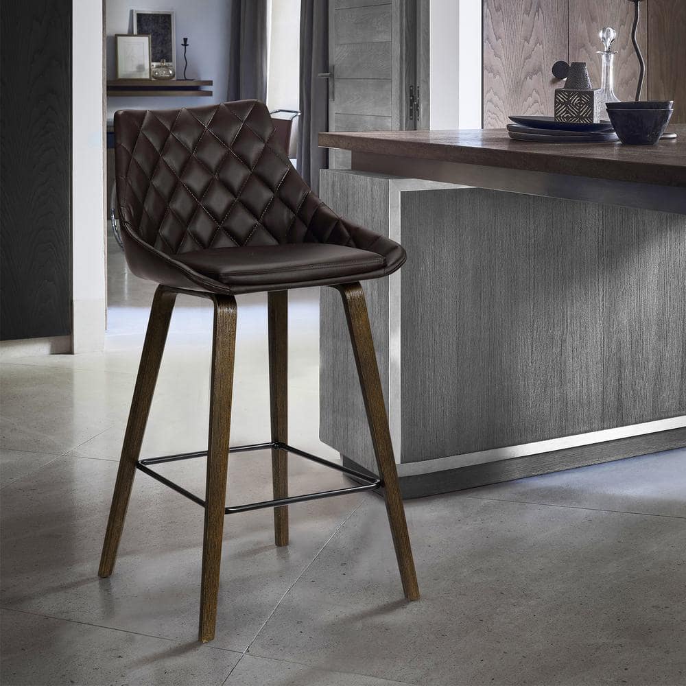 Dani 26 Brown Faux Leather Bar Stool in Walnut Glazed Finish