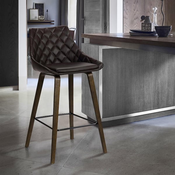 Armen Living Dani 26" Brown Faux Leather Bar Stool in Walnut Glazed Finish