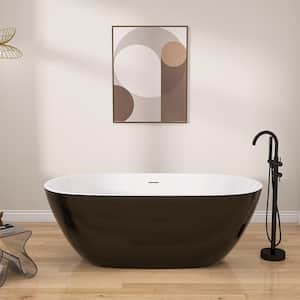55 in. x 29.5 in. Acrylic Free Standing Tub Flatbottom Freestanding Soaking Bathtub with Chrome Drain in Glossy Black