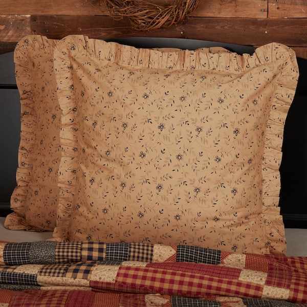 Maisie Black Tan Primitive Floral Ditsy Cotton Euro Sham