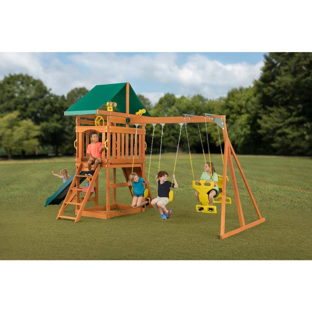 Sky View Cedar Backyard Playset with Swings and Slide