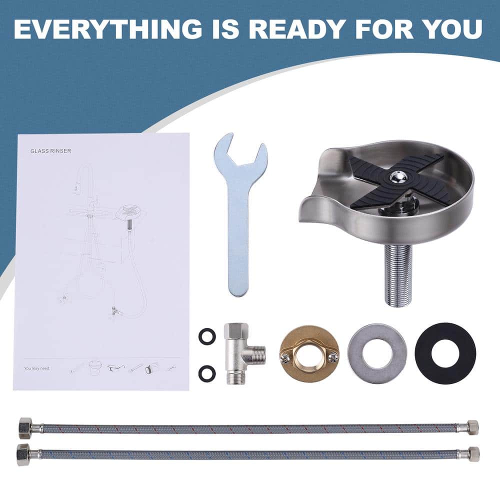 Brushed Nickel Stainless Steel Glass Rinser with Silicone Blade