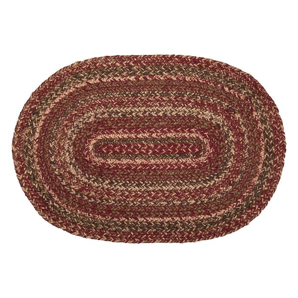 VHC BRANDS Cider Mill 12 in. W x 18 in. L Burgundy Tan Green Jute Oval Placemat Set of 6