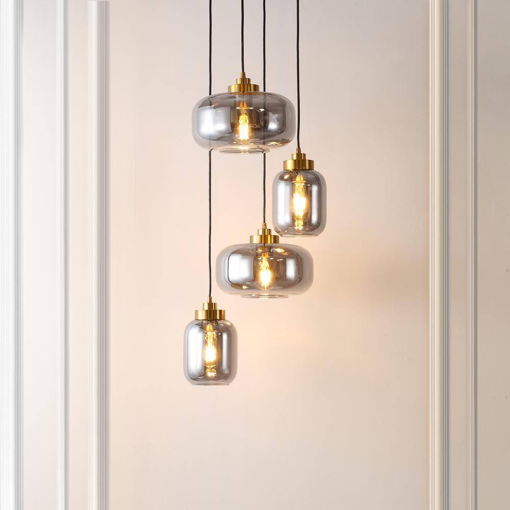 Equinox 4-Light 71" LED Smoke Grey Glass Pendant with Brass Hardware