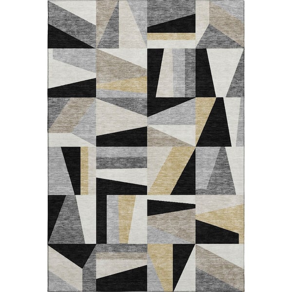 Mayfield Premium Machine Washable Abstract AMF2327 Black 10 ft. x 14 ft. Area Rug