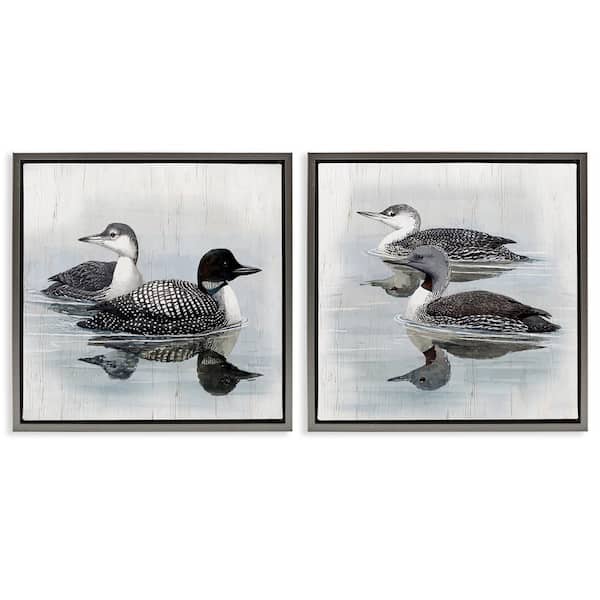 Stupell Industries Four Loons in Lake by Susan Jill 2-Pieces Gray Floater Frame Animal Graphic Art Print 18 in. x 18 in.
