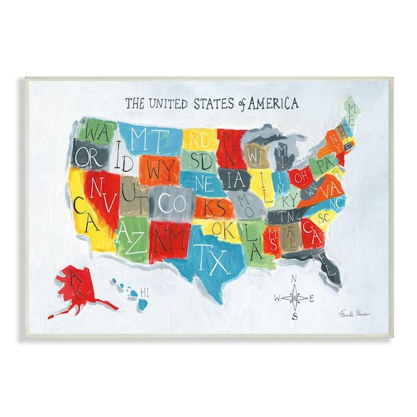 Stupell Industries 12 in. x 18 in. "Colorful World Map of USA Kids Nursery Painting" by Farida Zaman Wood Wall Art