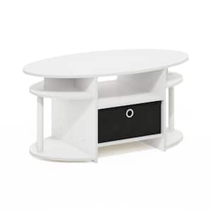 JAYA Simple Design 35.4 in. White, Black Oval Wood Coffee Table with Bin