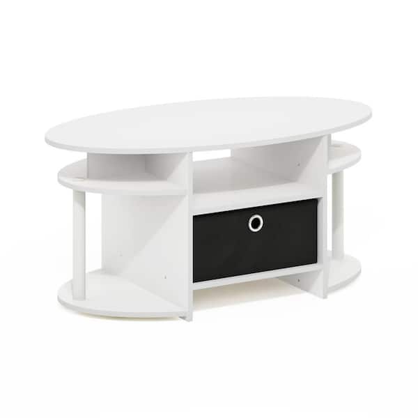 Furinno JAYA Simple Design 35.4 in. White, Black Oval Wood Coffee Table with Bin