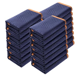 Moving Blankets 80 in. x 72 in. Heavy Duty Packing Mover Blanket 35 lbs. Weight (Blue/Orange, 12-Pack)