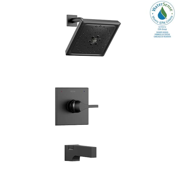 Delta Zura 1-Handle Tub and Shower Faucet Trim Kit with H2Okinetic Spray in Matte Black (Valve Not Included)