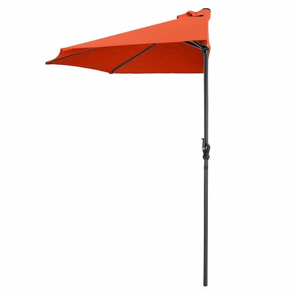 FORCLOVER 9 ft. Steel Market Half Round Patio Umbrella without Weight Base in Orange