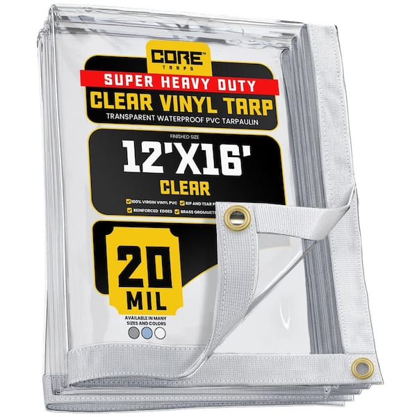 12 ft. x 16 ft. Clear Extreme Heavy Duty 20 Mil Vinyl Plastic Tarp, Waterproof, UV Protection, with Metal Grommets