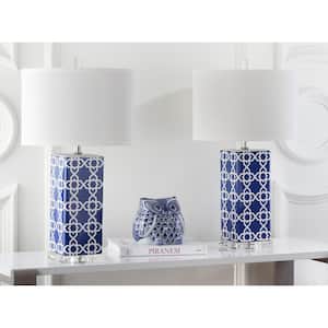Quatrefoil 27 in. Navy Table Lamp with White Shade (Set of 2)