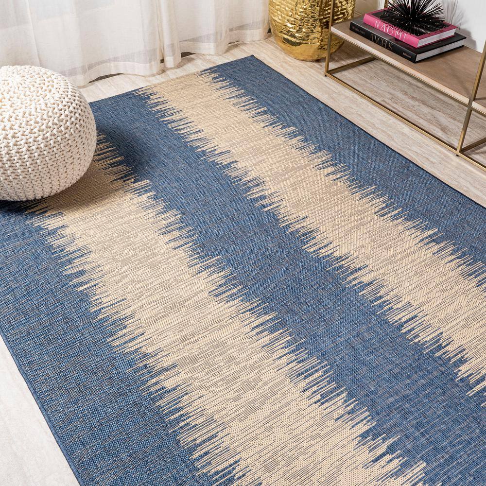 Coastal Stripe Denim Blue and Beige 8' x 10' Synthetic Area Rug